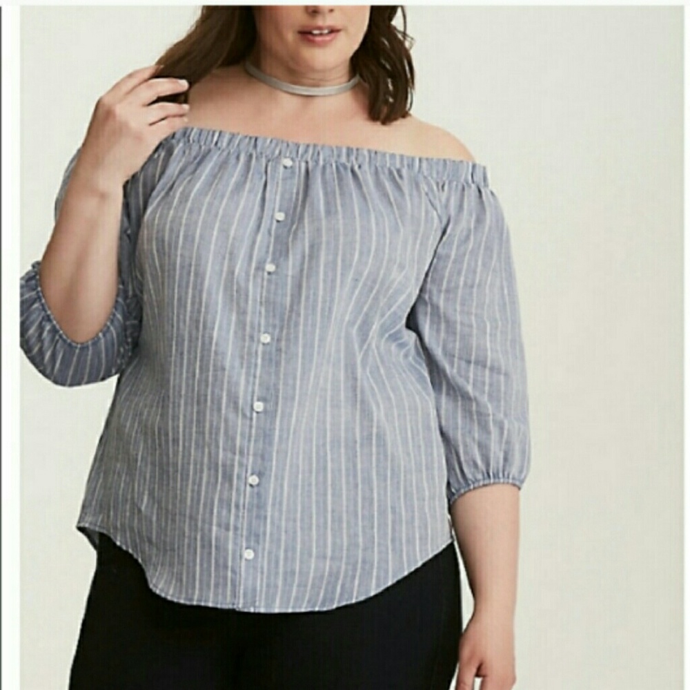 Torrid 5x off shoulder chambray stripe shirt